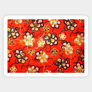 STYLIZED FLOWERS ,BLACK WHITE RIBBONS IN BRIGHT RED Antique Japanese Floral Sticker